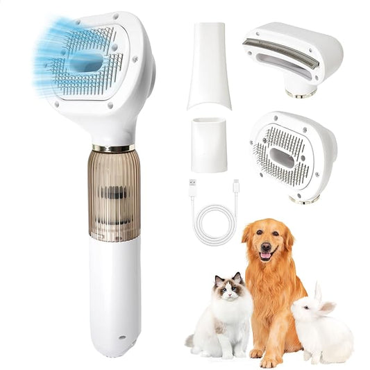Vacuum Grooming Brush for Dog,4-In-1 Slicker Brush Kit for Shedding, Undercoat Deshedding Tool,Loose Hair Remover for Dog & Cat, Portable Pet Grooming Vacuum (white) (white)