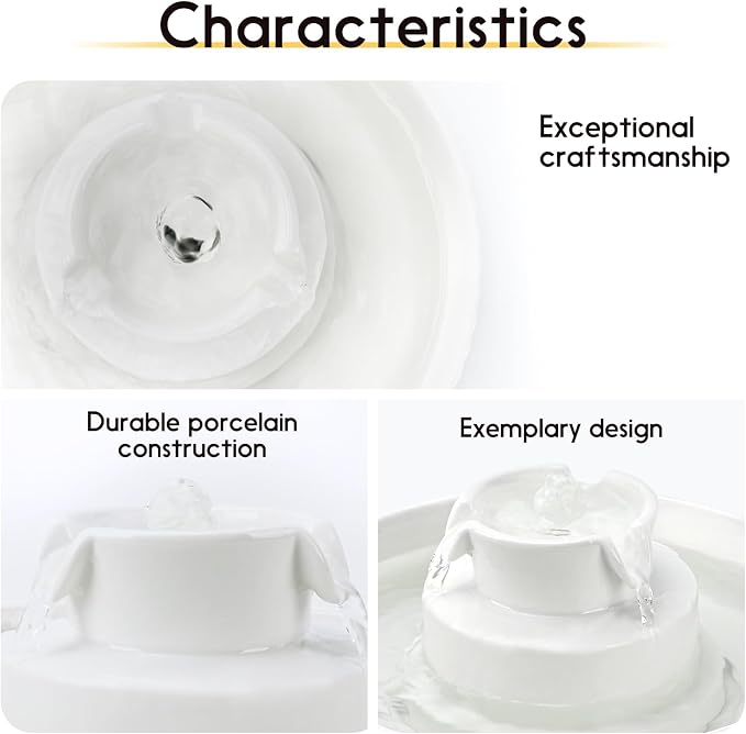 Lawfery Ceramic Cat Water Fountain, 2.1L/71oz Cat Fountain with 3 Carbon Filters and 2 Quiet Pumps, Cupcake Pet Water Dispenser for Cats and Dogs (White)