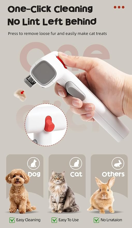 2 in 1 Pet Dematting & Deshedding Brush, One-Click Self Cleaning Dog Cat Grooming Comb with Safety Lock & Protective Cover, 2mm Safe Blade Pet Hair Remover for Dogs Cats Rabbits