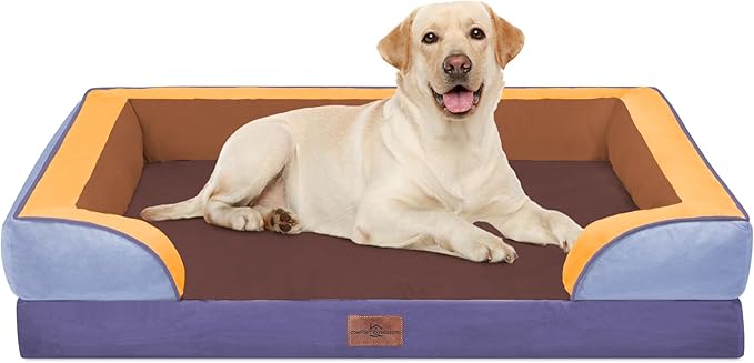 Comfort Expression Orthopedic Dog Bed for Extra Large Dogs 42x30 Inch, Waterproof Egg Crate Foam XL Pet Bed with Bolsters, Dog Couch with Washable Cover & Non-Slip Bottom, Honey Lavender