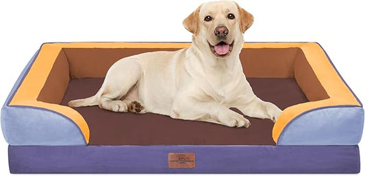 Comfort Expression Orthopedic Dog Bed for Extra Large Dogs 42x30 Inch, Waterproof Egg Crate Foam XL Pet Bed with Bolsters, Dog Couch with Washable Cover & Non-Slip Bottom, Honey Lavender