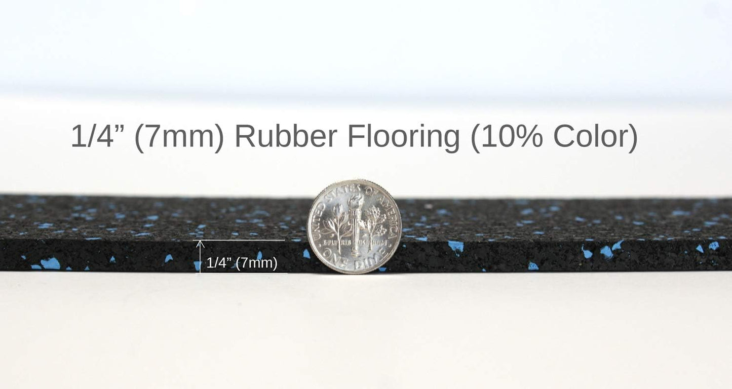 American Floor Mats 1/4in (7mm) Thick 10% Blue/Grey 4' x 16' Heavy Duty Rubber Rolls, Protective Exercise Mats, Home Gym Rubber Flooring