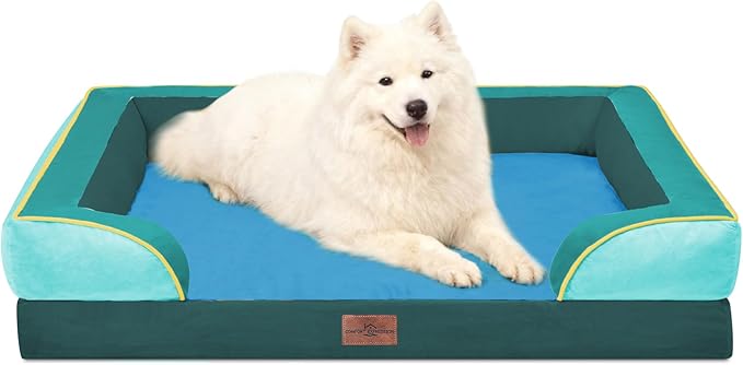Comfort Expression Orthopedic Dog Bed for Large Dogs 36x27 Inch, Waterproof Egg Crate Foam Large Pet Bed with Bolsters, Dog Couch with Washable Cover & Non-Slip Bottom, Seattle