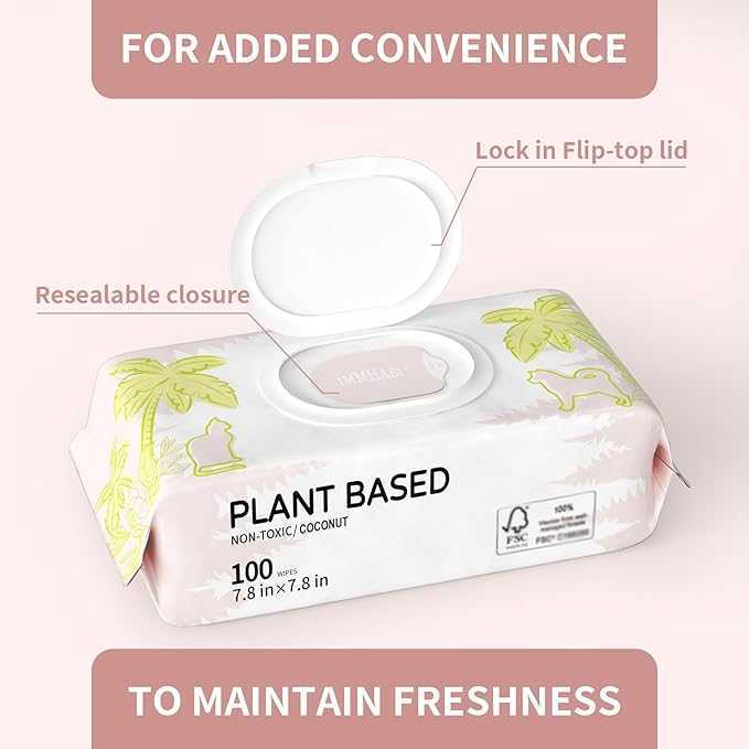 IMMHABI 400 Count Lick-Safe Dog Wipes, Coconut Plant-Based Hypoallergenic Dog Wipes for Paws, Butt, and Anal Gland Care, Cleansing & Deodorizing for Puppies