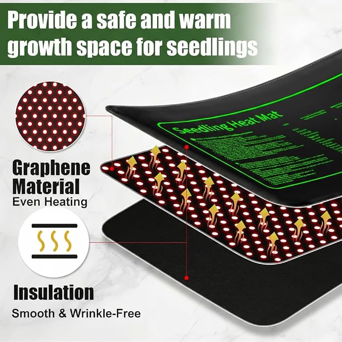 RooTrimmer 2 Pack Graphene Plant Heating Mat Fit For 1020 Seedling Trays, 20W Waterproof Seedling Heat Mat for Seed Starting Seeds Germination Plants，Thick Reusable Heating Pads, Ideal Gardening Gifts