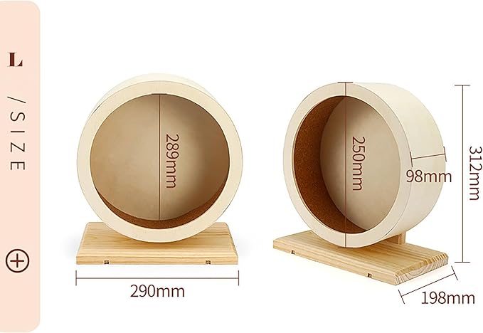 Hamster Exercise Wheel，Small Animals Running Toy Suitable for Rat, Pig, Chinchilla, Gerbil, etc. pet Wooden Harmless, Handmade (L)