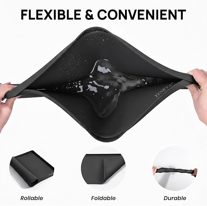YINEYA Silicone Dog & Cat Food Mat Waterproof 18" x 12", Raised Edge Dog Bowl Mat for Food and Water, BPA-Free Non-Slip Pet Feeding Mats for Floors, Multifunctional Silicone Mat (Black)