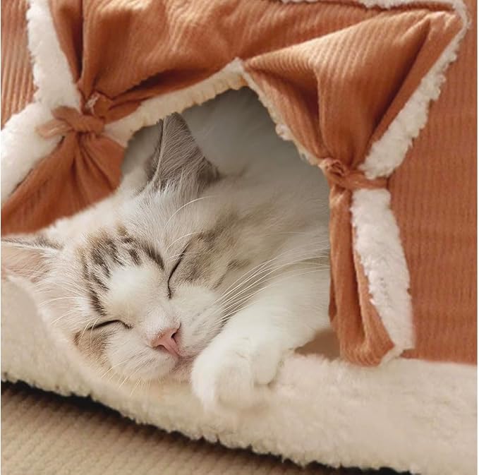 Pet House, Cat Bed for Indoor Cats, Cat Cave, Foldable Cat Cave, Bed for Large and Small Pets (Brown, Medium)