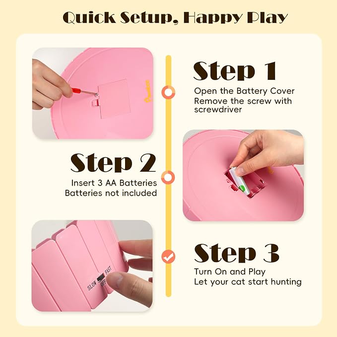 Pawaboo Interactive Cat Toy with Moving Mouse, Electronic Motion Pop and Play Hide Seek Cat Toys, Automatic Teaser Cats Toys Interactive for Indoor Cats Play, Pink