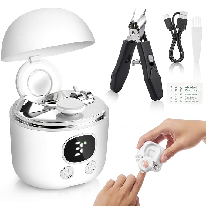 2026 New Electric Nail Clipper, Lictin 3 in 1 Rechargeable Nail Trimmer Set with LED Light & Slanted Nail Clipper & Magnifier Assistance, Safety Finger Toenail Clippers for Baby, Kids, Seniors, Adults
