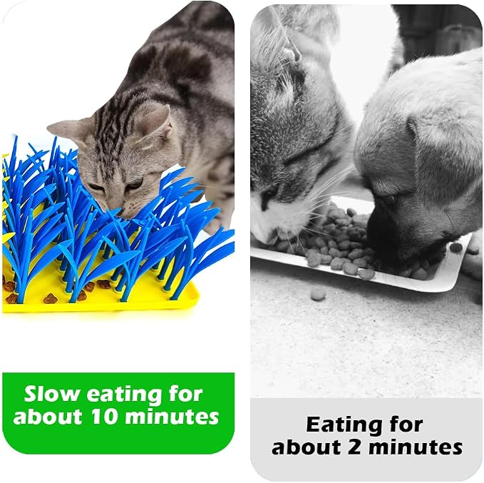 Silicone Grass Mat for Cats & Dogs, Snuffle Mat for Dogs Cats, Slow Feeder Dog Bowl, Interactive Sniff Foraging Mats for Dog Cat Pet, Nosework Training Foraging Pad- Blue & Yellow1