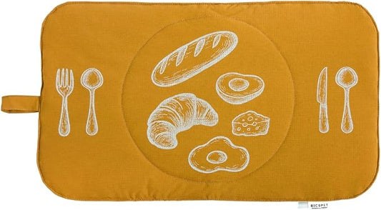 Quilted Pet Feeding Mat for Dogs and Cats, Soft Padded Placemat with Water-Resistant Fabric & Anti-Slip Silicone Backing, Machine Washable with Hanging Loop, 11.8x19.7 – Mustard Yellow