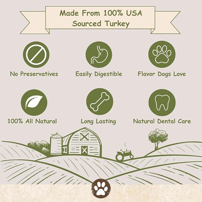 Top Dog Chews Turkey Tendon Dog Treat – 8 OZ All Natural USA Sourced, Human Grade Dog Chew, Hypoallergenic, Rawhide Alternative, Chewy High Protein Chews for Dogs (8 OZ, Turkey)