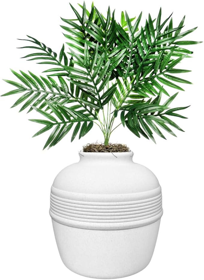 Good Pet Stuff Original Hidden Litter Box Planter, Decorative Cat Litter Enclosure, Carbon Filter, Faux Plant, Round Design, Easy to Clean, Base Kit, Palm Plant, Soft White
