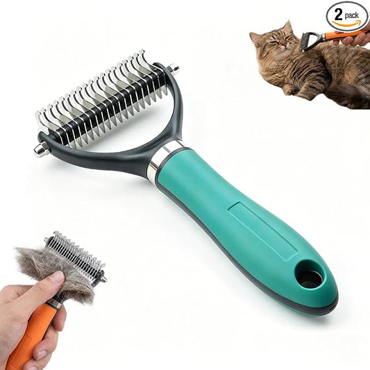 Double Sided Dematting Comb, 2026Undercoat Rake Deshedding Grooming Tool, Pet Hair Detangler Brush for Removing Tangles Knots and Loose Fur, Grooming Comb for Long Thick Coats (2, Green)