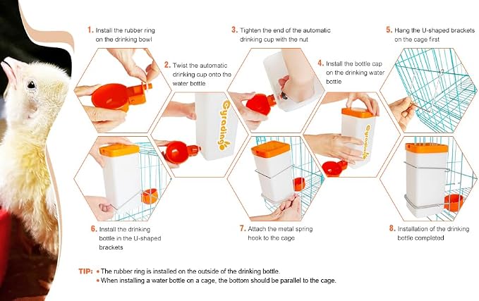 Automatic Waterer System Chick Feeder and Drinker Cups 1L Hanging Automatic Fill Poultry Watering Cup Used for Cages (Orange, 2)