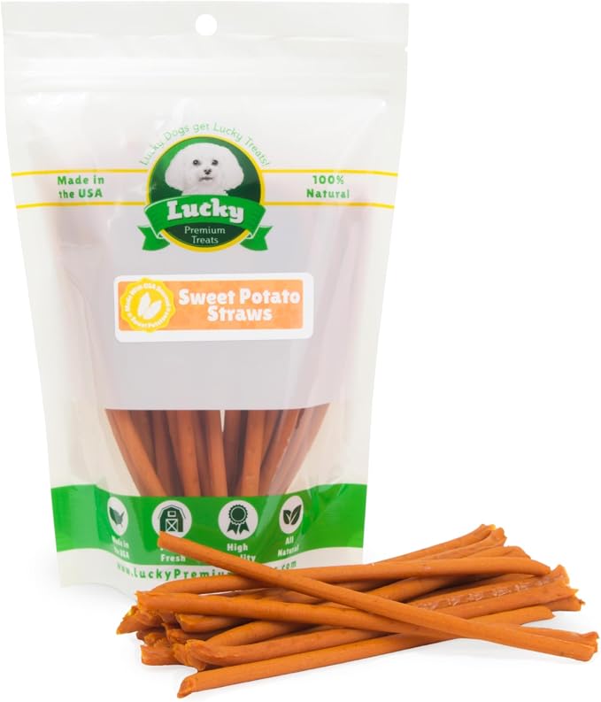 Sweet Potato Straws Dog Treats 7oz. – All Natural, Chewy Veggie Treats for Small & Medium Dogs – Training Reward Made in USA – Shareable Small Treats
