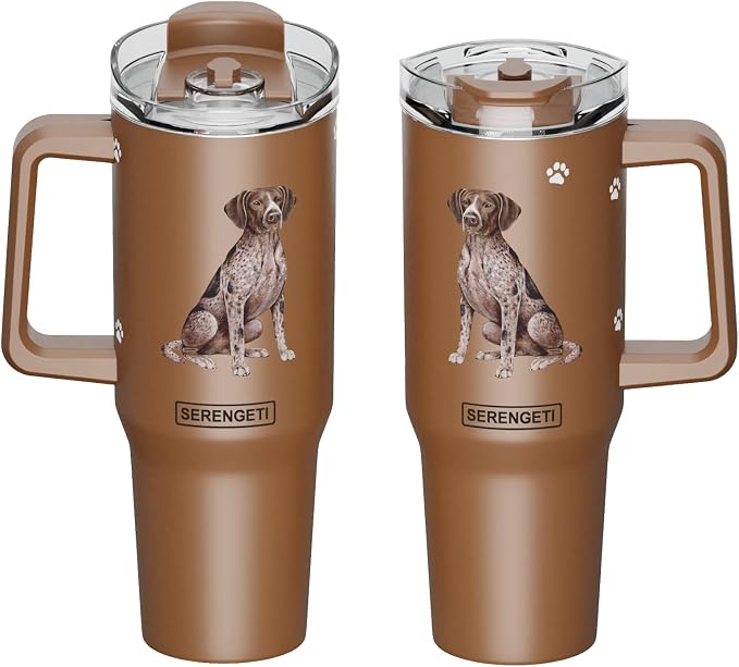 E&S Pets SERENGETI 40 Oz Ultimate Tumbler with Handle and Straw - Vacuum Insulated Tumbler with Straw and Lid - Stainless Steel Travel Mug for Pet Lovers - 3D Printing (German Shorthaired Pointer)