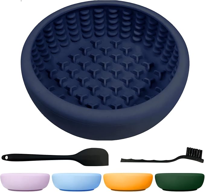 Dog Licking Bowl,Slow Feeder Dog Freeze Bowl, Anxiety Relief Treat Dispenser, Silicone Anti-chocking Pet Dish, Non-Slip Interactive Entertainment Puzzle Toy for Mediuml&Large -Dark Blue