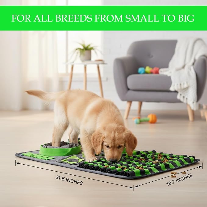 M Snuffle Mat for Dogs Green - Large Interactive Dog Puzzle Toy Enrichment Feeding Mat for Mental Stimulation, Slow Feeder Nosework Game, Washable Non-Slip Sniff Mat for Medium Dogs