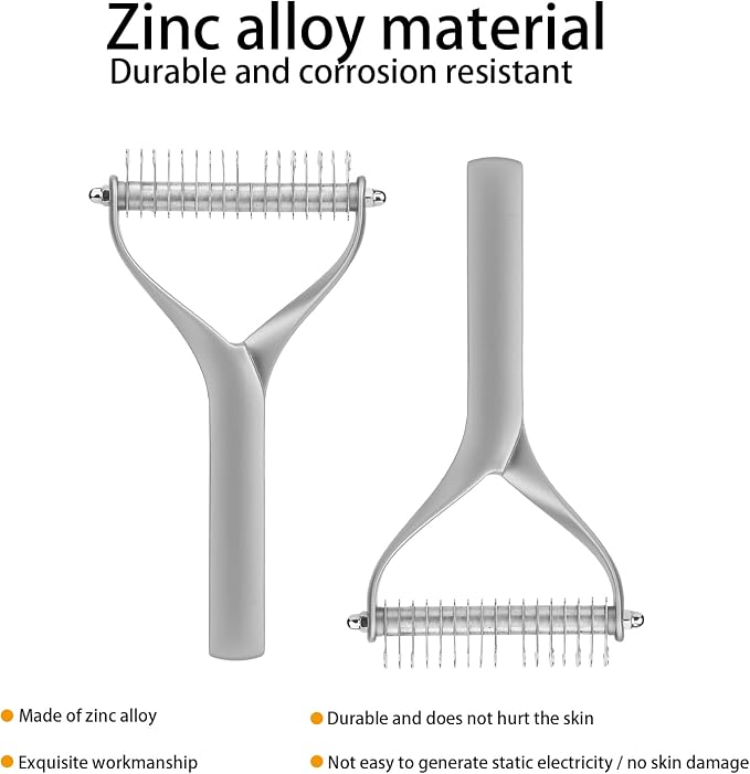 2 - Sided Pet Grooming Tool, Undercoat Rake for Dogs and Cats, Double - Headed Brush with Thinning and Dense Blades to Remove Loose Hair and Knots, Zinc Alloy Comb for Pup (Large 24 Inch)