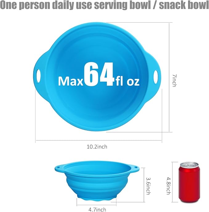 Collapsible Silicone Mixing Bowl - 1800ml(60 fl oz) - BPA Free, Dishwasher Safe, Non-Slip Base Salad Bowls for Kitchen, Camping & Travel (Blue)