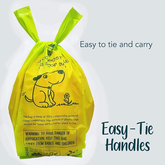 Dog Poop Bag, Compostable Doggie Poop Bags with Handles, Easy-Tie Pet Waste Bags, Eco-Friendly, Unscented, Vegetable-Based, Extra Thick Leak Proof, for Dogs and Cat Scoops, 120 Bags