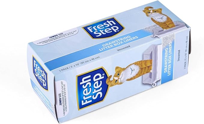 Fresh Step Jumbo Drawstring Cat Litter Box Liners Unscented Heavy Duty Kitty Litter Bags X-Large Oval or Rectangle Pans Contains Mess Easy Lift Out Cleanup 36 x 19 IN 7 Count 36 Pack