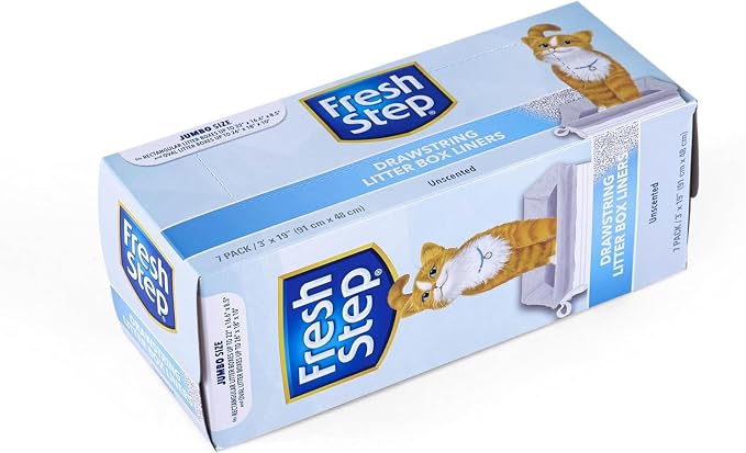 Fresh Step Jumbo Drawstring Cat Litter Box Liners Unscented Heavy Duty Kitty Litter Bags for X-Large Oval or Rectangle Pans Helps Contain Mess Easy Lift Out Cleanup 36 x 19 IN 7 Count 3 Pack