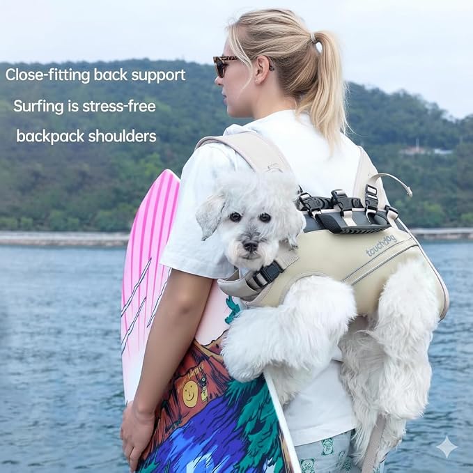Dog Backpack Carrier for Large Dogs - Hands-Free Pet Travel Pack with 6-Point Safety System, Waterproof & Reflective Design for Motorcycle, Hiking, Surfing (Khaki Color, Small)