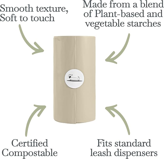 NINA WOOF Dog Poop Bags - 180 Compostable & Biodegradable with Leather Poop Bag Holder - (Grey) Bundle - Versatile Vegan Leather Waste Bag Holder for Dog Poop and Dog Waste Bags for Puppy Walks