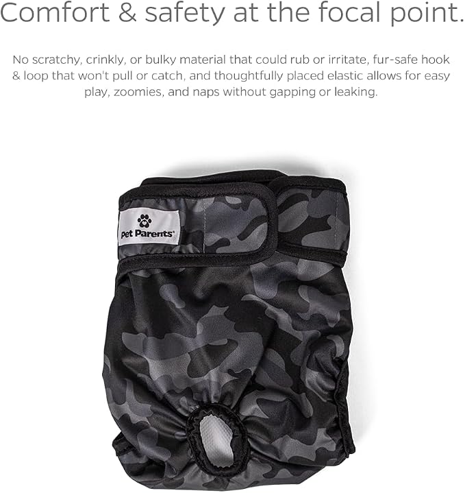 Pet Parents® Washable Dog Diapers (3pack) + Extendrs® of Durable Doggie Diapers, Premium Dog Diapers Female & Male (Medium, Camo)