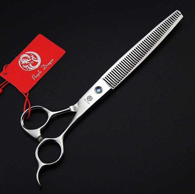 Purple Dragon 8.0 inch Dog Hair Cutting, Curved and Thinning Scissor Shears Pet Grooming Tool Kit