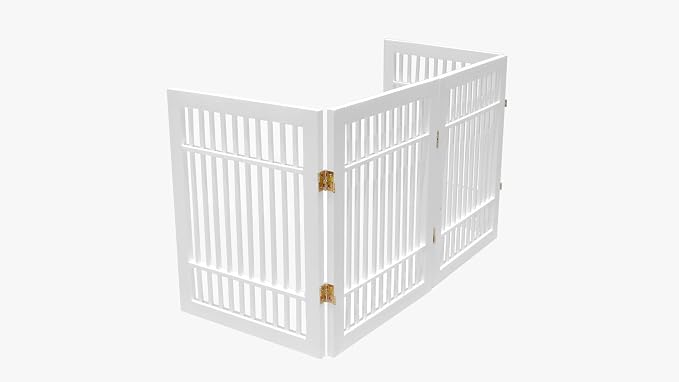 Urnporium Pet Dog Gate Freestanding, Strong Durable Folding Wooden Fence, Portable Acacia Hardwood Safety Barrier for Indoor & Outdoor Use (White Pet Gate, 4 Panel 24" Tall)