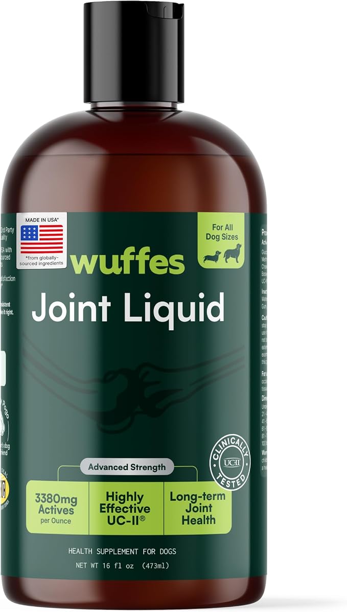 Wuffes Advanced Joint Liquid for Dogs, Hip & Joint Support Supplement with UC-II® Collagen, Glucosamine, Chondroitin and MSM, for Small & Large Breeds, 16 Oz
