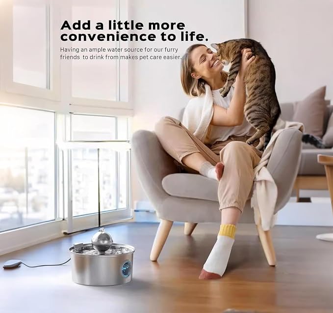108oz/3.2L Stainless Steel Cat Water Fountain, Ultra-Quiet Pet Fountain with Water-Level Window, Dishwasher Safe, BPA-Free Automatic Water Dispenser for Cats and Dogs