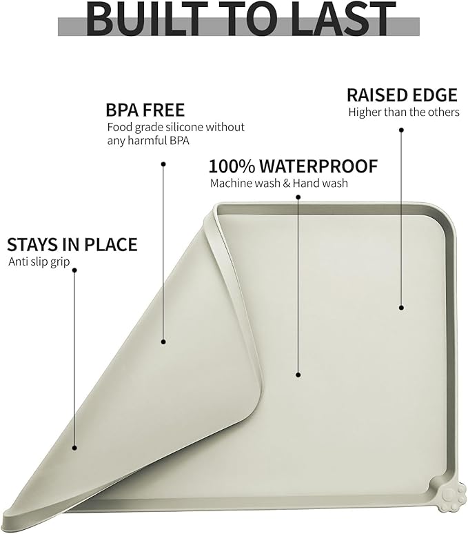 Reopet Silicone Pet Feeding Mat - Waterproof & Non-Slip Dog Cat Placemat | High Raised Edges Prevent Food & Water Spills to Protect Floors, Easy to Clean, Fit for Dog Cat Bowls