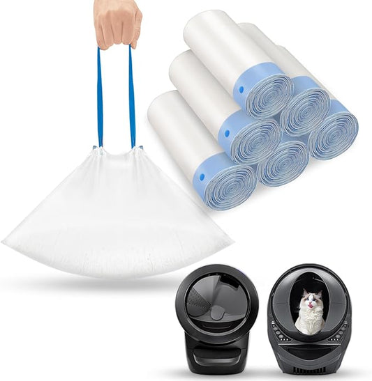 120 Count Drawstring Cat Litter Bags Compatible with Litter Robot 4 & 3,Thick Automatic & Self Cleaning Cat Litter Box Liners,Tear-Resistant Waste bags,Heavy Duty,Leak-Proof