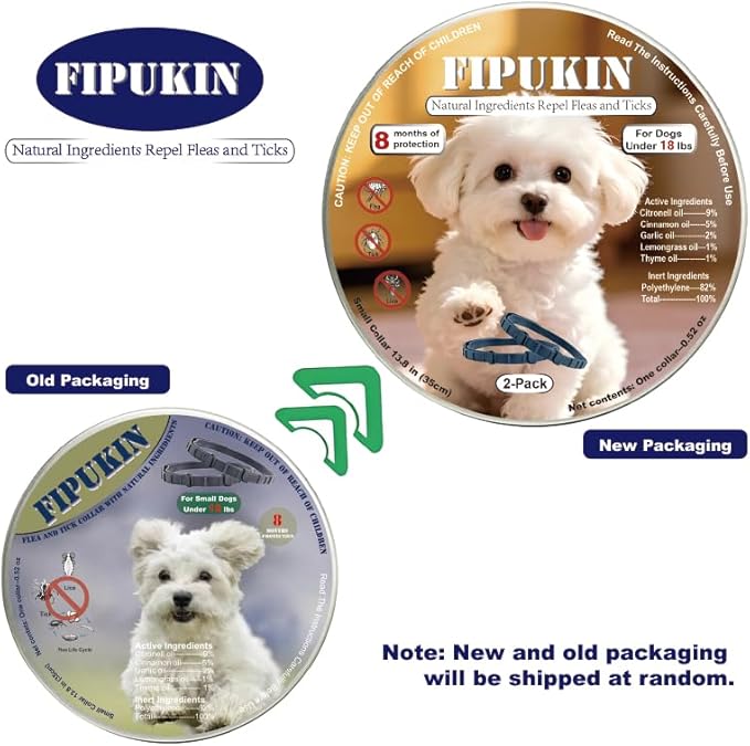 Flea and Tick Collar for Small Dogs, 2‑Pack | 8‑Month Waterproof Protection with Natural Essential Oils | Includes Comb