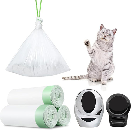 45 Count Automatic Litter Box Bags Liners for Litter Box Robot 4/5/3, Self-cleaning Waste Drawer Liners refill with Drawstring hick Heavy Duty 10-12 Gallons of Capacity, Transparent