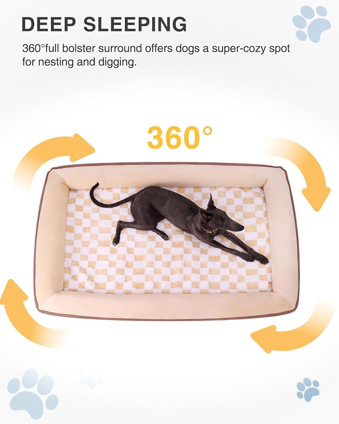 KSIIA Big Dog Bed for Extra Large Dogs, Orthopedic Egg-Crate Memory Foam Pet Bed with Sides, Waterproof Lining and Non Slip Pet Couch with Removable Washable Cover, 48 x 35 Inch, Brown