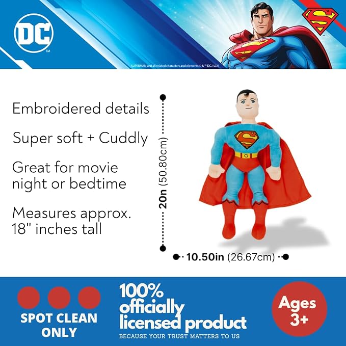Superman DC Comics Bedding Super Soft Plush Cozy Cuddle Pillow, (Officially Licensed Product) by Franco