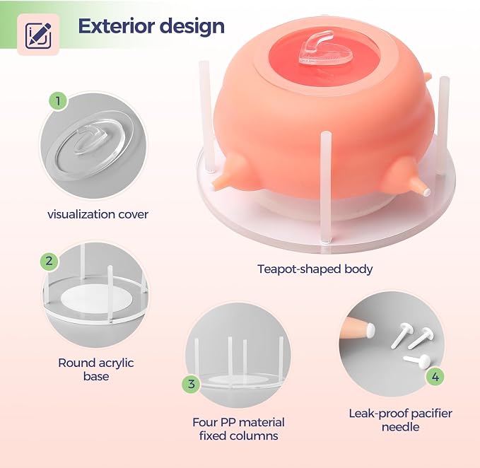 200ml Silicone Multi-Pet Milk Feeder with 4 Nipples(Pink) | Feeds 4 pets at once! Silicone, Stable base, Smooth milk flow. Leak-proof needles seal unused nipples. Includes syringe.