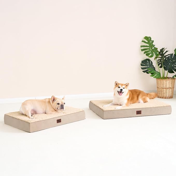 EHEYCIGA Orthopedic Dog Beds for Large Dogs with Removable Washable Cover for Crate, Khaki, 35x23