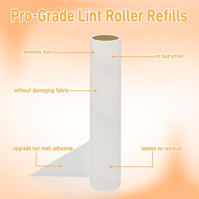 (24PK) 10-Inch Large Lint Roller Refills Extra Sticky Mega Pet Hair Remover Compatible with Evercare/Leo Rolls, Sticky Roller Replacements for Carpet & Bedding (90 Sheets/Roll, Total 2160 Sheets)