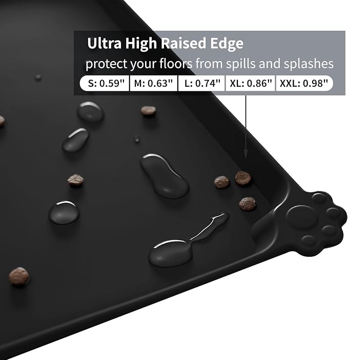 Reopet Silicone Pet Feeding Mat - Waterproof & Non-Slip Dog Cat Placemat | High Raised Edges Prevent Food & Water Spills to Protect Floors, Easy to Clean, Fit for Dog Cat Bowls