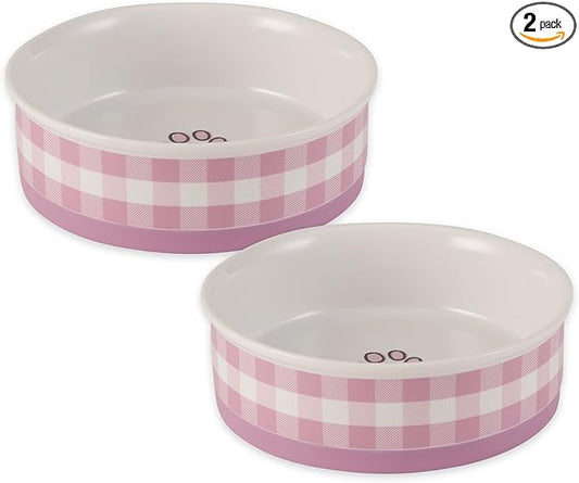 Bone Dry Ceramic Food Bowls, Non-Slip & Dishwasher Safe, Large Set, 7.5x2.4 Pansy Check