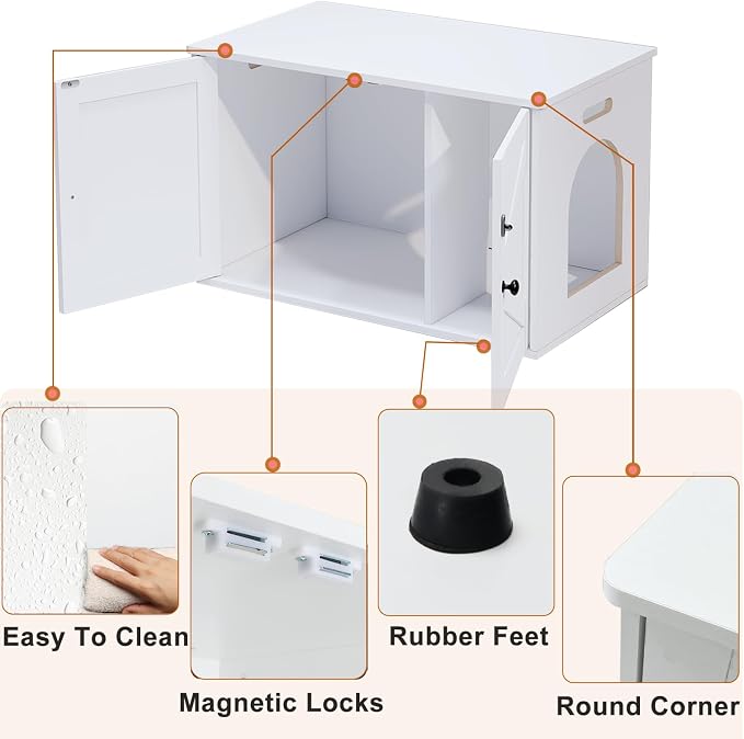 Timberer Cat Litter Box Enclosure, Litter Box Furniture Hidden with Removable Divider, Wooden Cat Washroom Furniture, Indoor Cat House, White