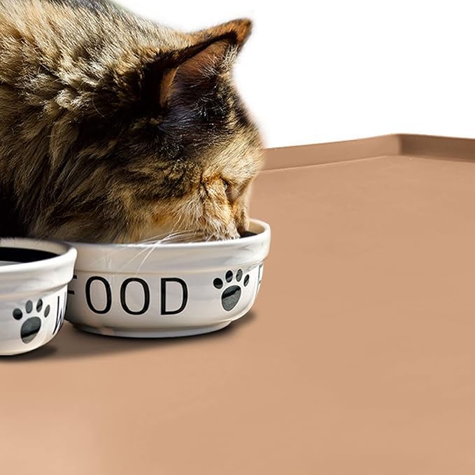 Dog Food Mat,Silicone Waterproof Food Tray,Non Slip Pet Bowl Mats Placemat,0.8" Raised Edge,Suitable for Most Small and Medium Sized Pets,28" x 18"
