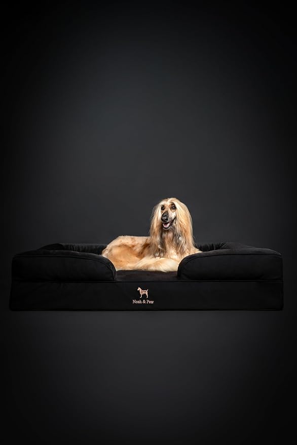 NOAH & PAW Giant Dog Bed XXL, 55x45x11 Inch, Orthopedic Dog Beds, Eggshell Memory Foam Infused with Cooling Gel, Inner Cover, Water Resistant, Machine Washable (Denim Sofa Collection)